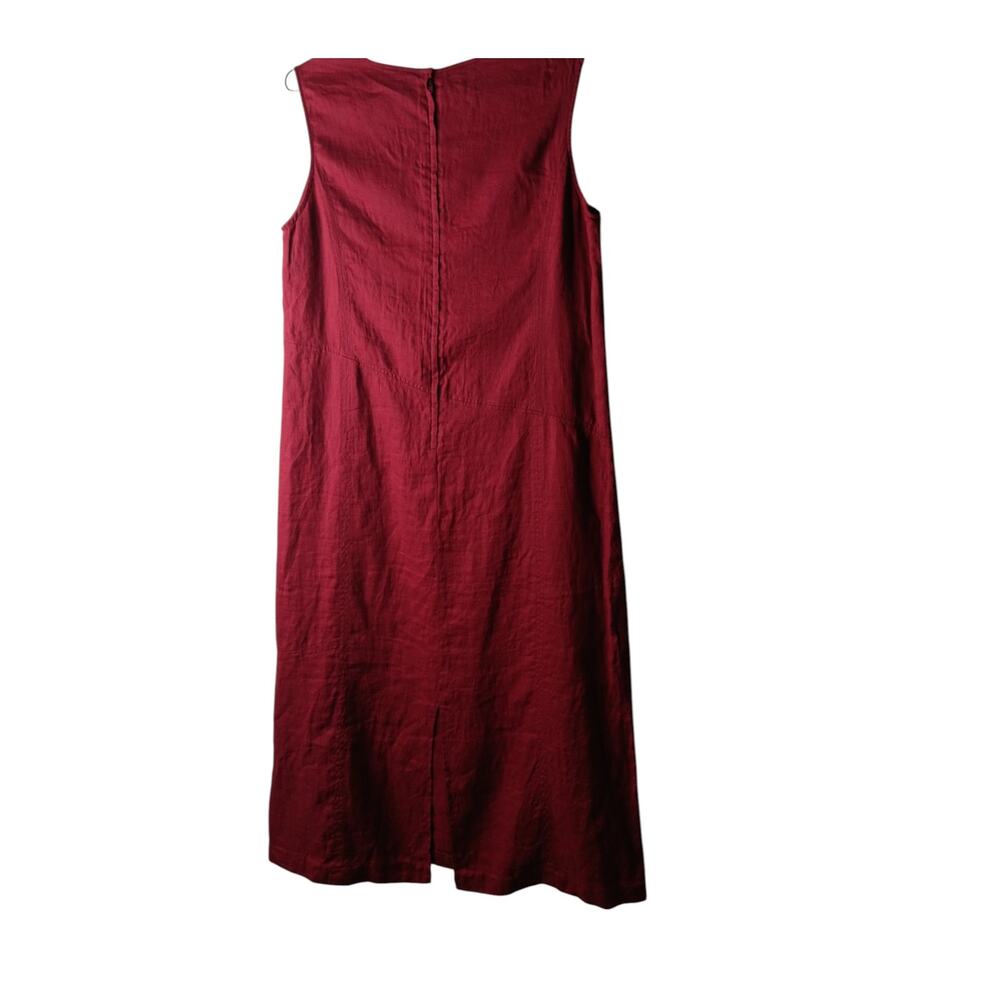 The Territory Ahead Linen Maxi Shift Dress Red Sleeveless V Neck 12 - Picture 3 of 15